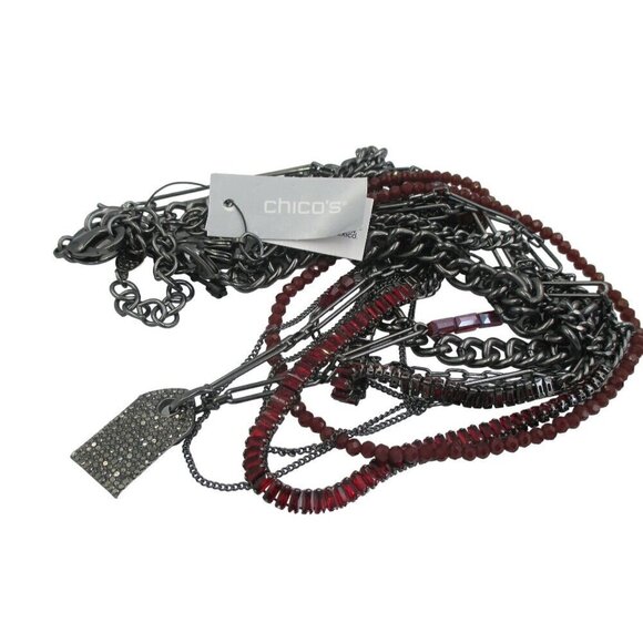 Chico's Red Multistrand Mixed Metal Upscale Short Necklace NWT - Picture 7 of 8